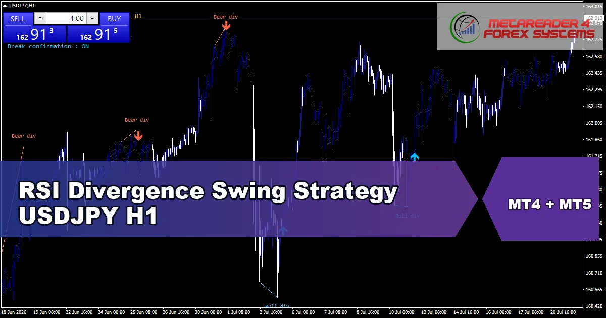 RSI Divergence Swing Strategy for USDJPY on H1 - featured chart