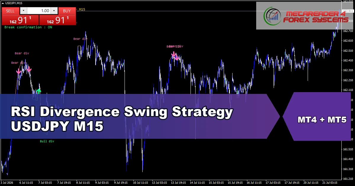 RSI Divergence Swing Strategy for USDJPY on M15 - featured chart
