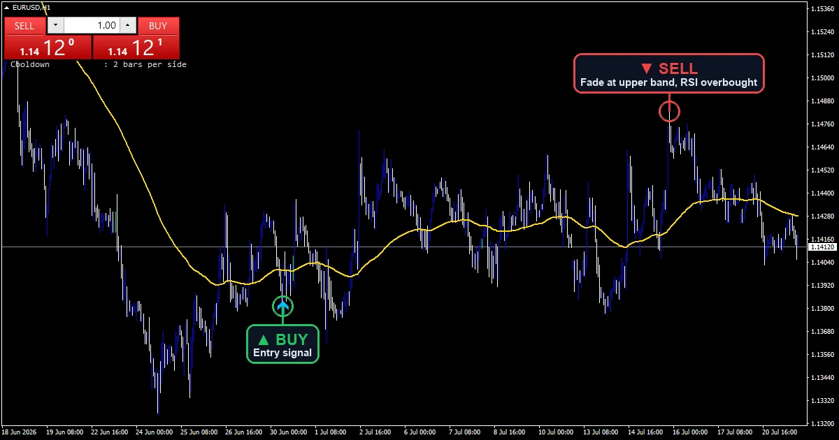 RSI Scalping Strategy chart with buy and sell signals