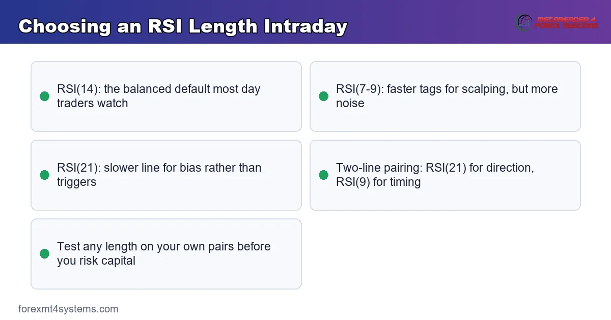 Choosing an RSI Length Intraday - key points reference card