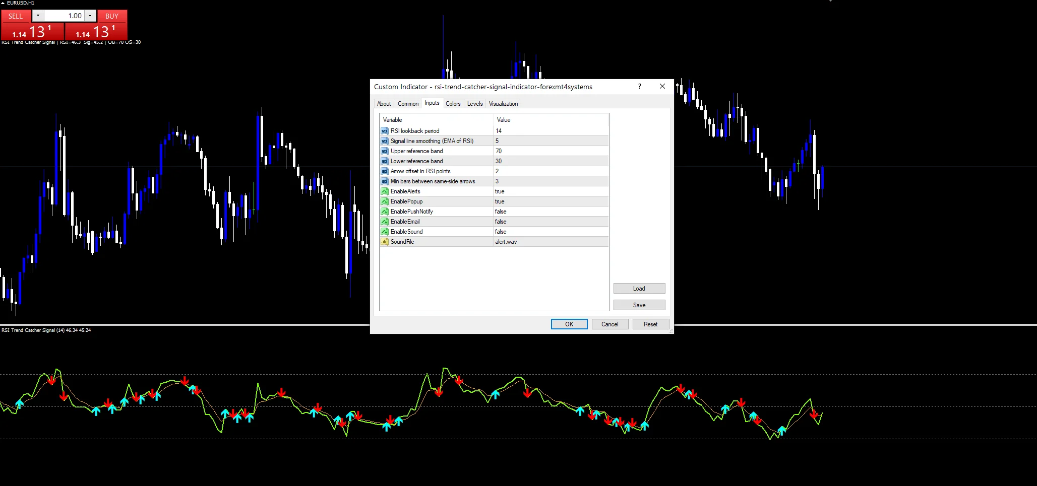 Rsi Trend Catcher Signal Indicator - indicator inputs and settings panel