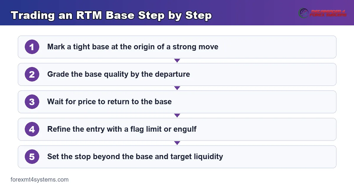 RTM building blocks graphic - base, engulf, Quasimodo, and flag limit entry shapes