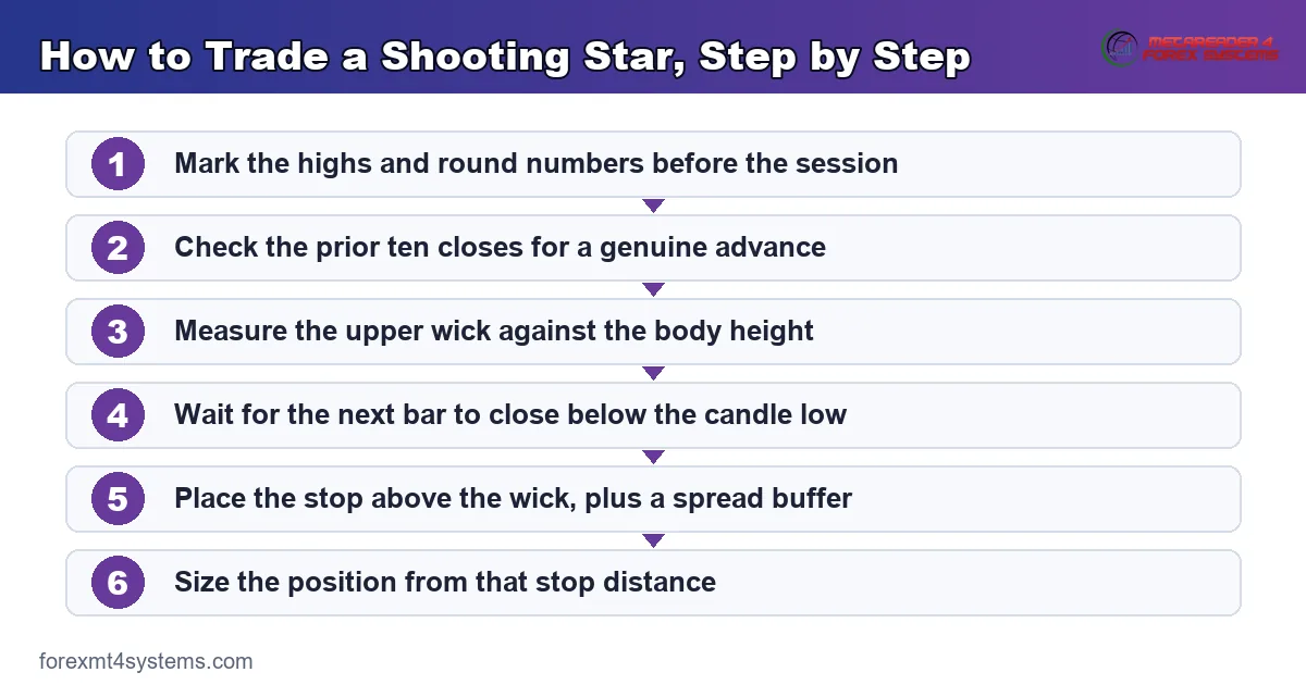 flow diagram of the shooting star trade process from level and confirmation through to position size