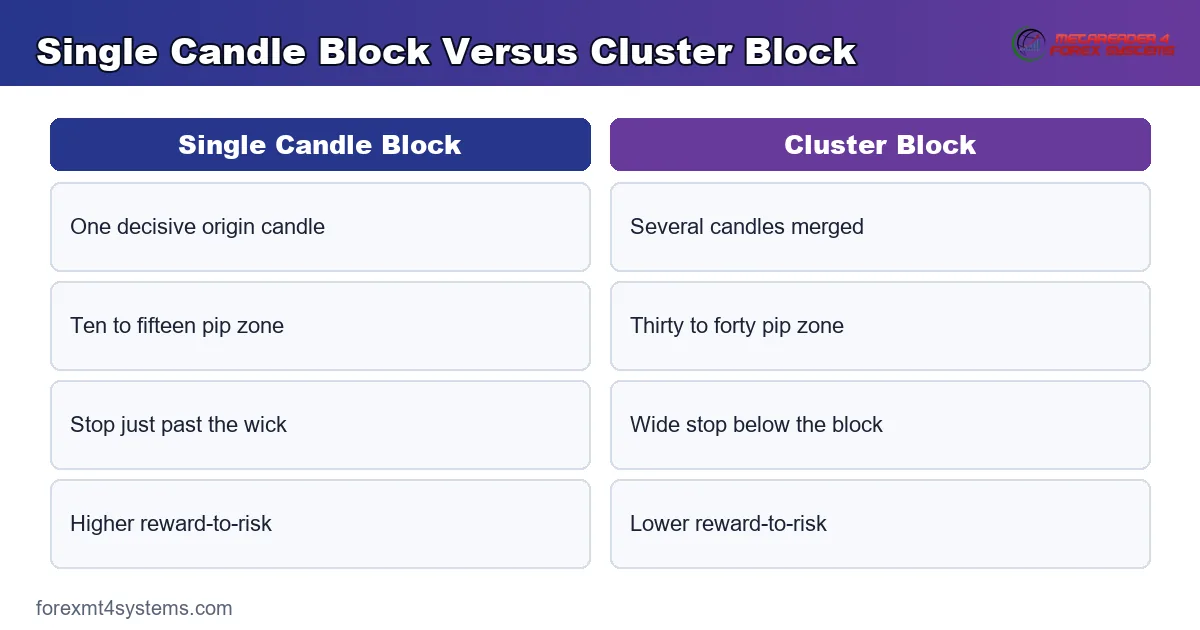 Single Candle Block Versus Cluster Block - Single Candle Block compared with Cluster Block