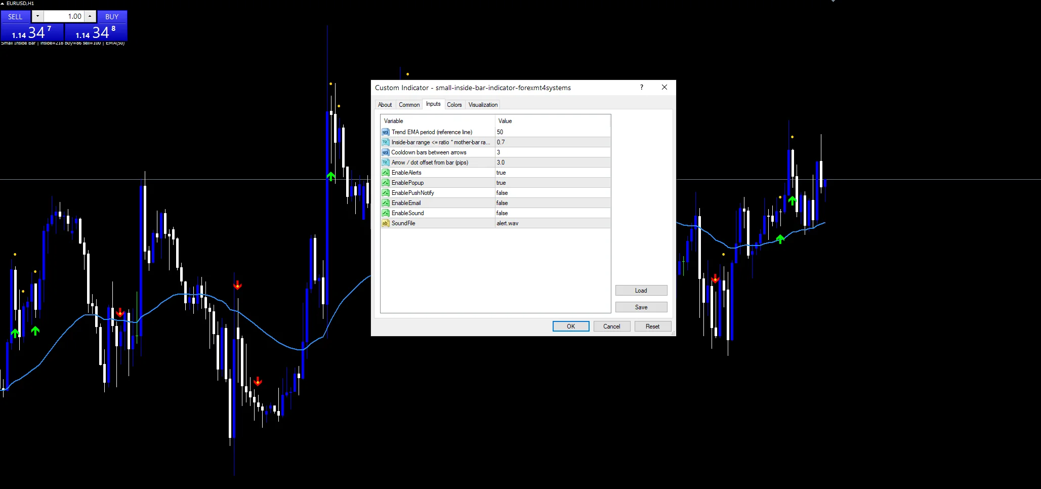 Small Inside Bar Indicator Mt5 - indicator inputs and settings panel