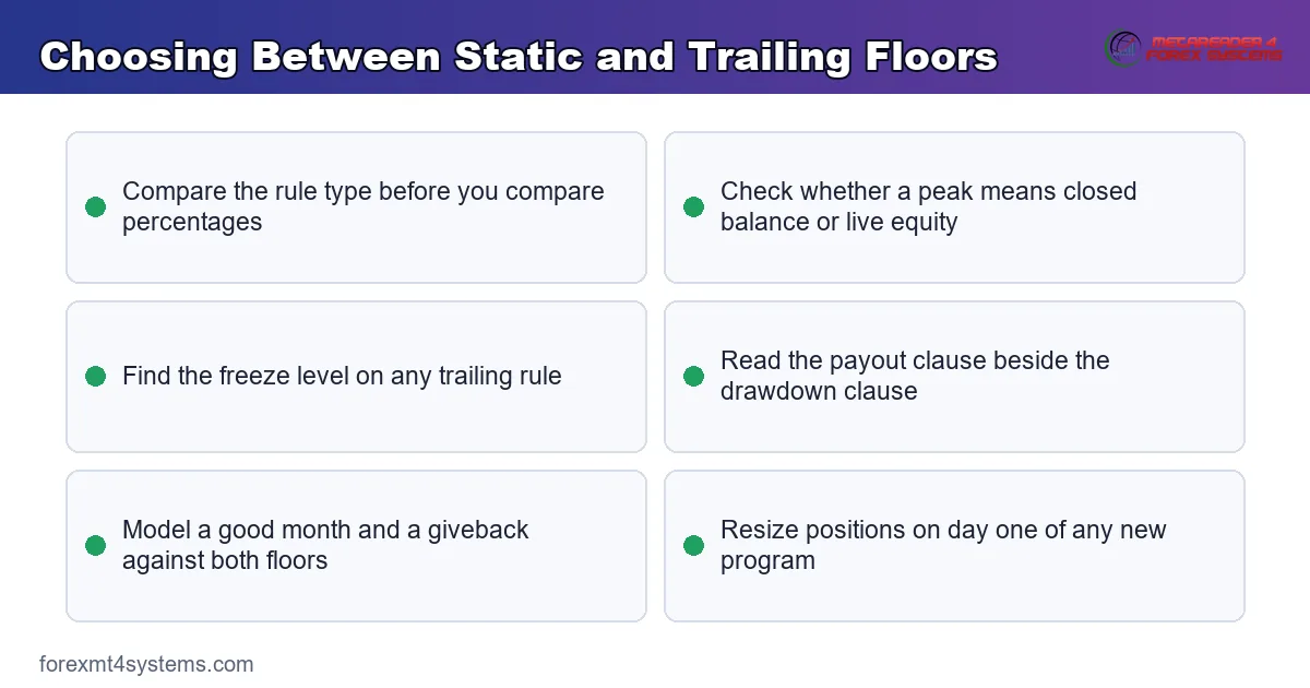 choosing between static and trailing floors when comparing two funded programs