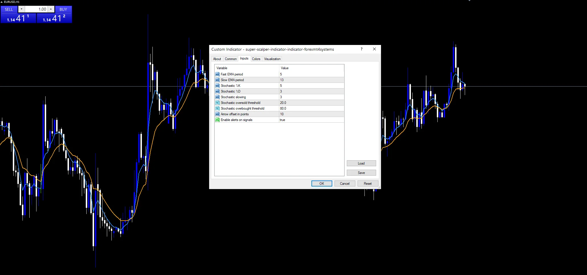 Super Scalper Indicator - indicator inputs and settings panel