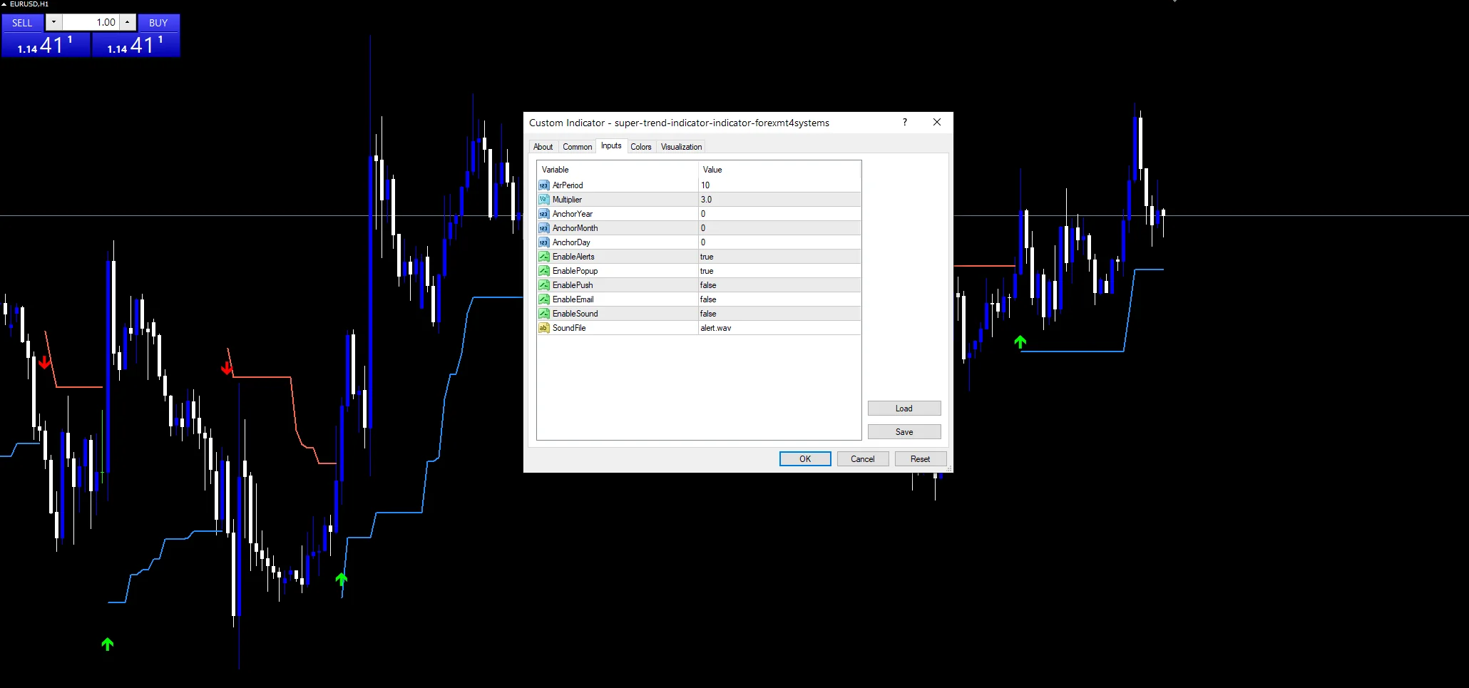 Super Trend Indicator - indicator inputs and settings panel