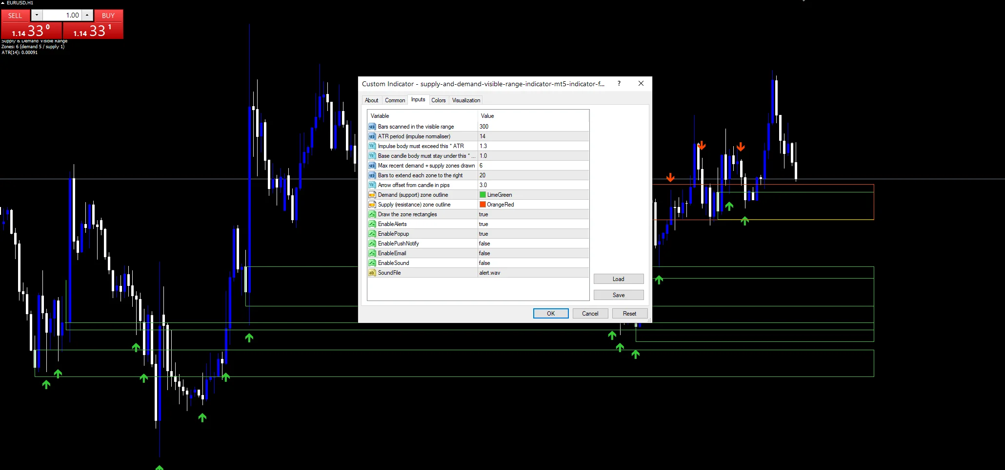 Supply And Demand Visible Range Indicator Mt5 - indicator inputs and settings panel