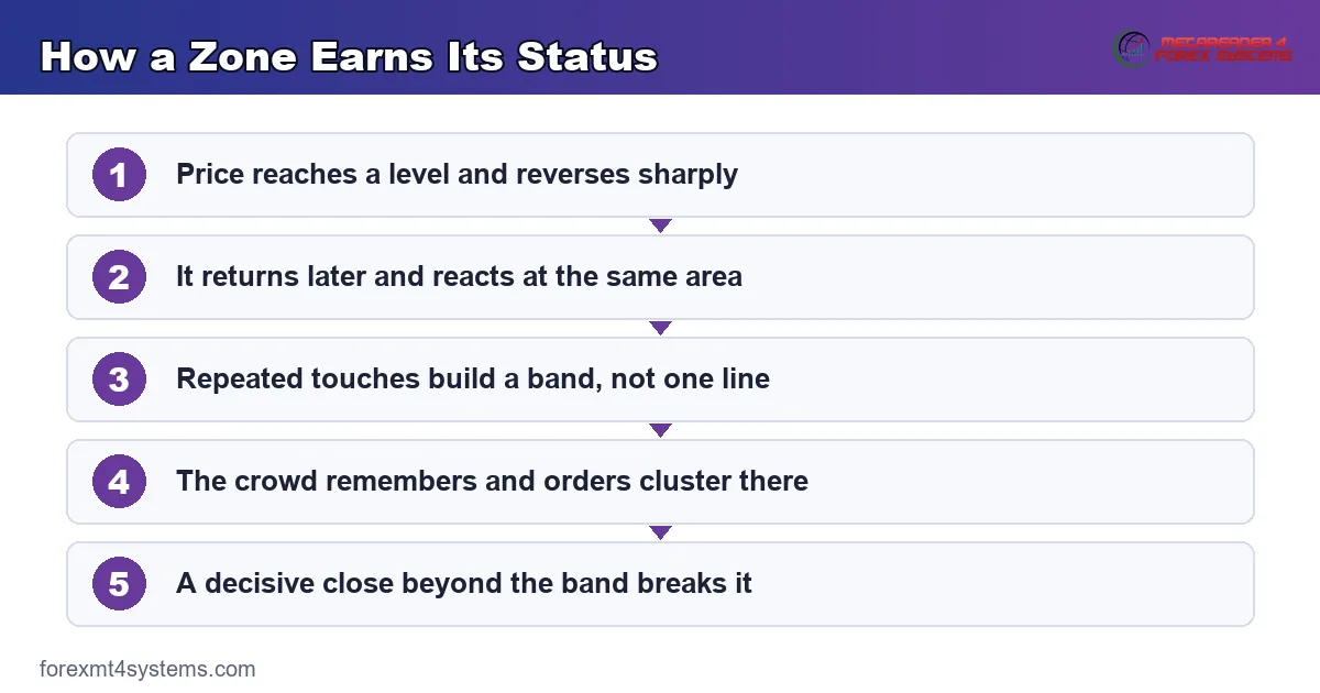 How a Zone Earns Its Status - 5-step flow diagram