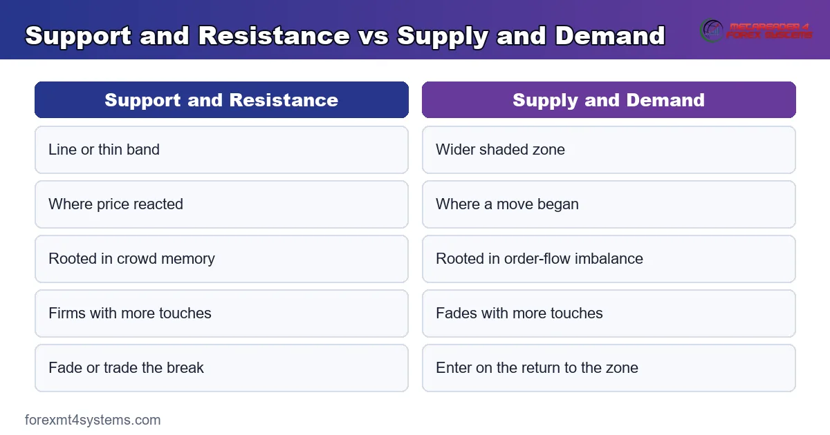 Support and Resistance vs Supply and Demand - Support and Resistance compared with Supply and Demand