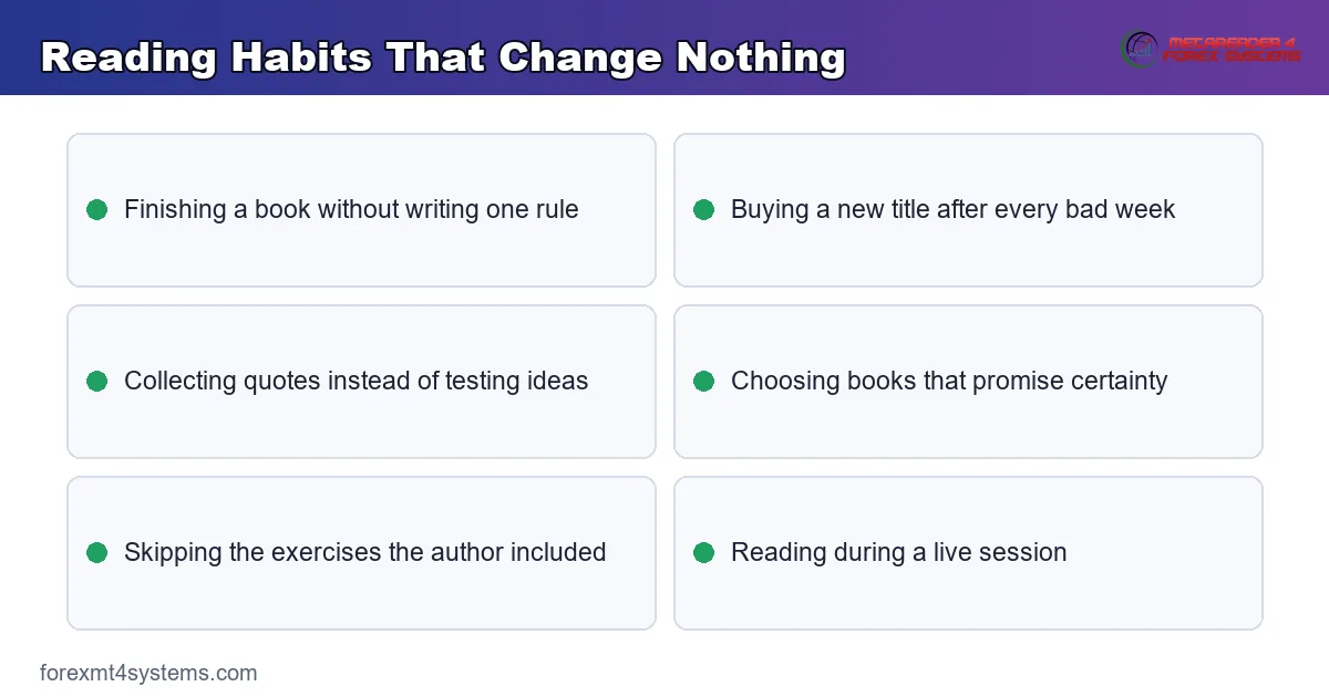 keypoints panel listing reading habits that change nothing in a trader's results