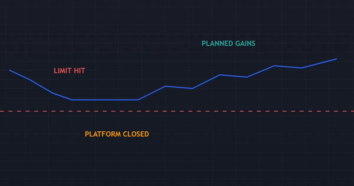 worked example - equity curve where a written loss limit caps the damage and later gains hold