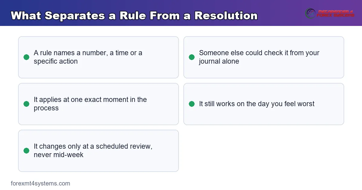what separates a rule from a resolution, five checks that turn advice into a habit you keep