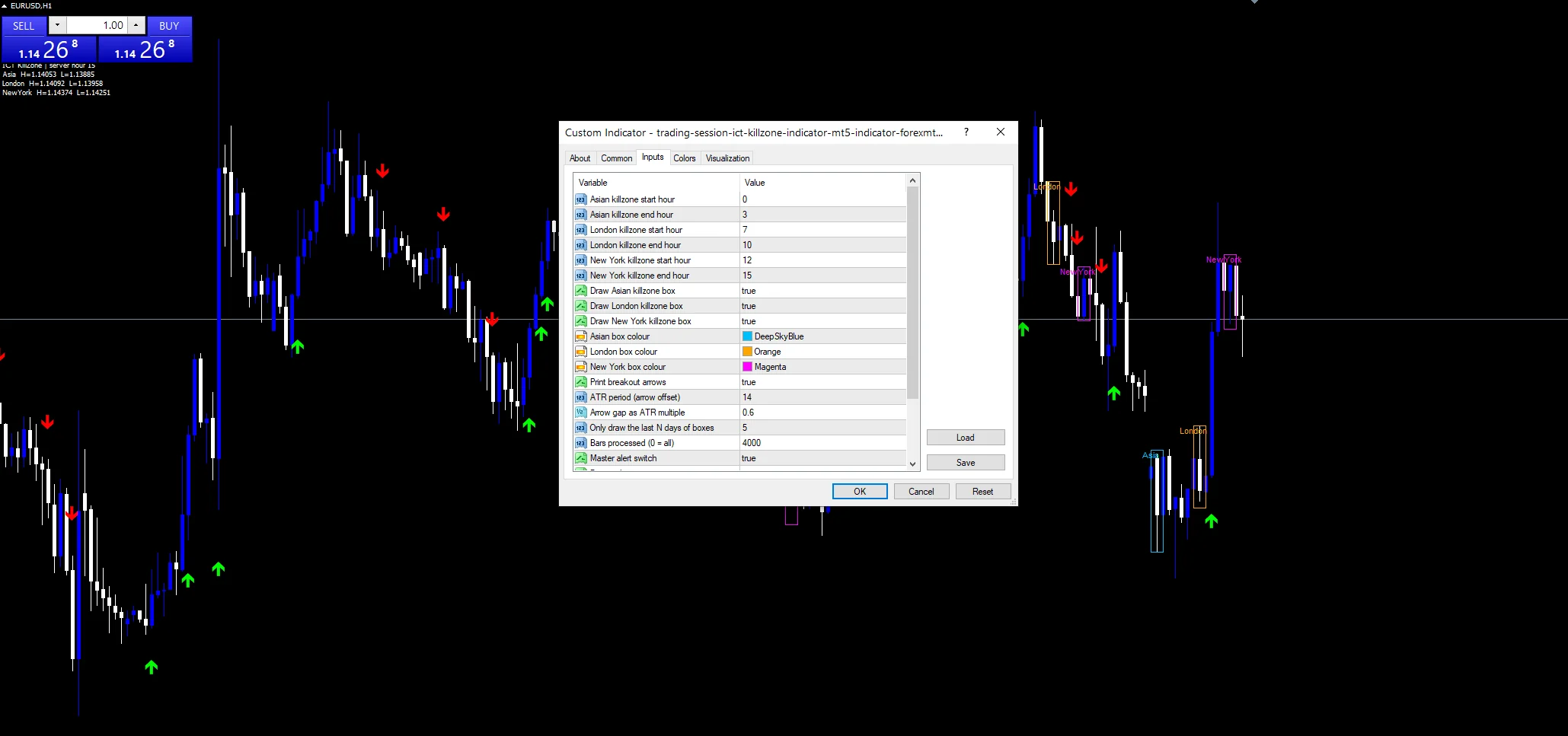 Trading Session Ict Killzone Indicator Mt5 - indicator inputs and settings panel