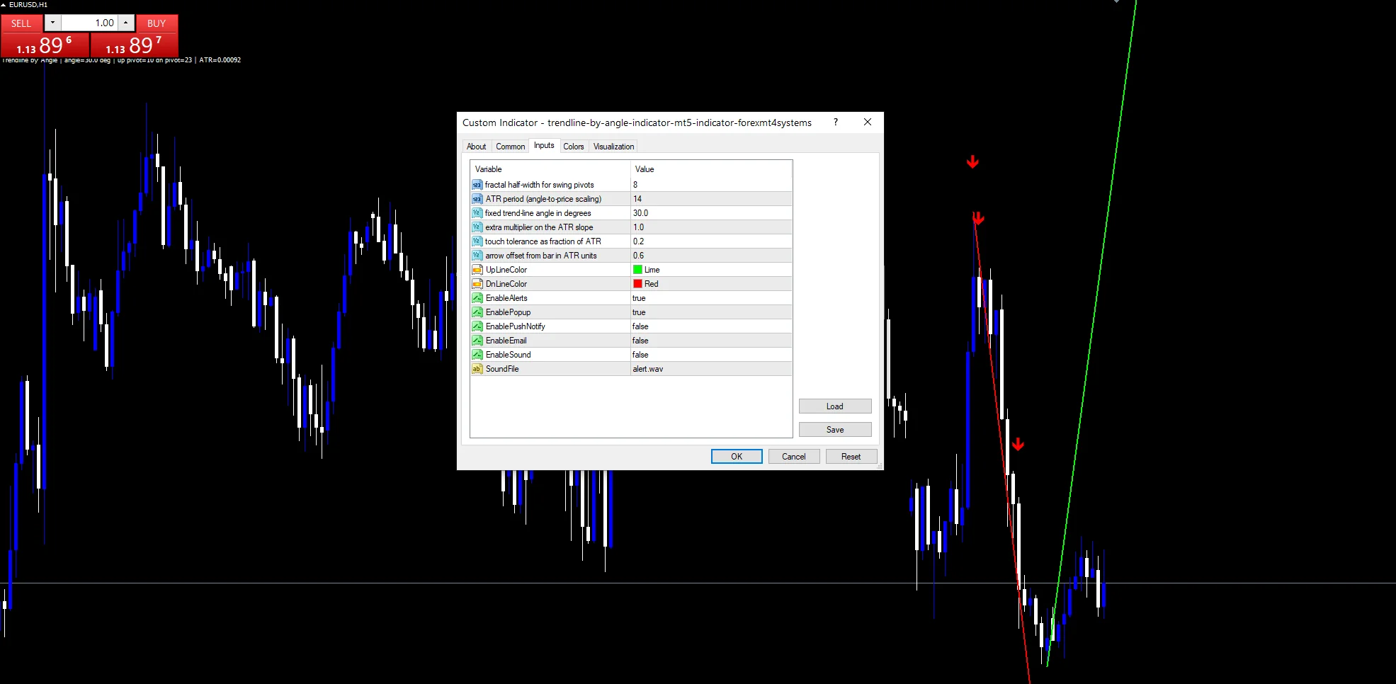 Trendline By Angle Indicator Mt5 - indicator inputs and settings panel