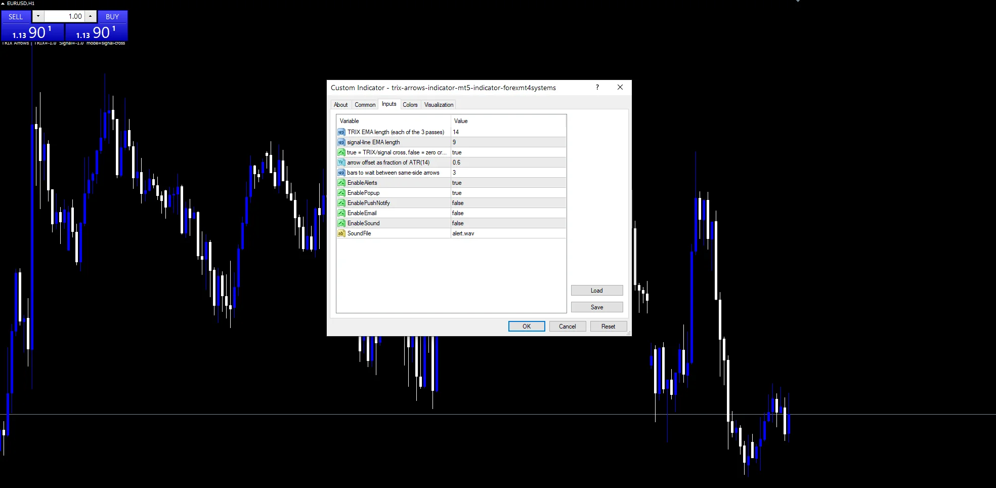 Trix Arrows Indicator Mt5 - indicator inputs and settings panel