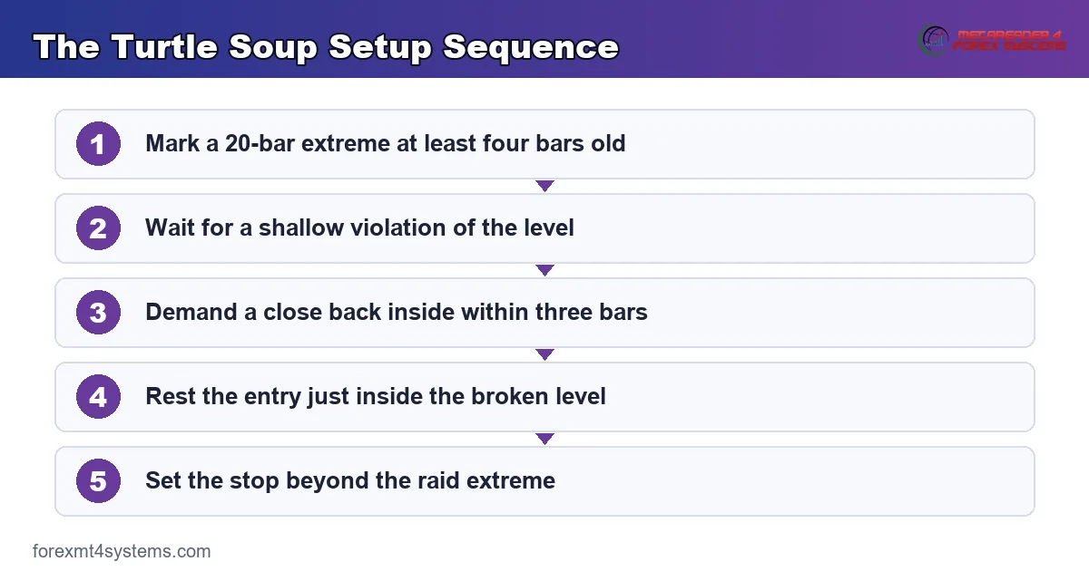 Flow diagram of the turtle soup setup from 20-bar reference to reclaim entry