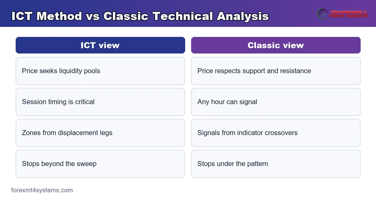 ICT Method vs Classic Technical Analysis - ICT view compared with Classic view