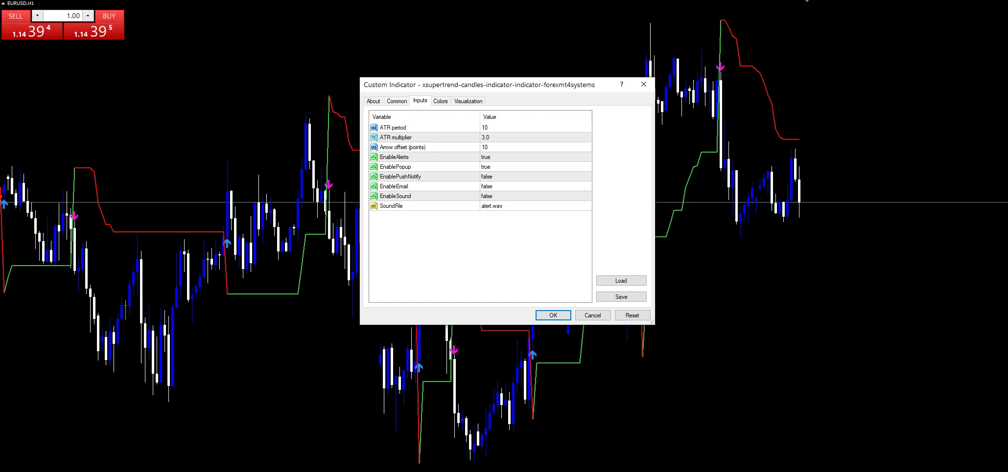 Xsupertrend Candles Indicator - indicator inputs and settings panel