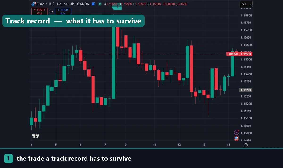 A four hour chart showing the kind of trade a track record must survive
