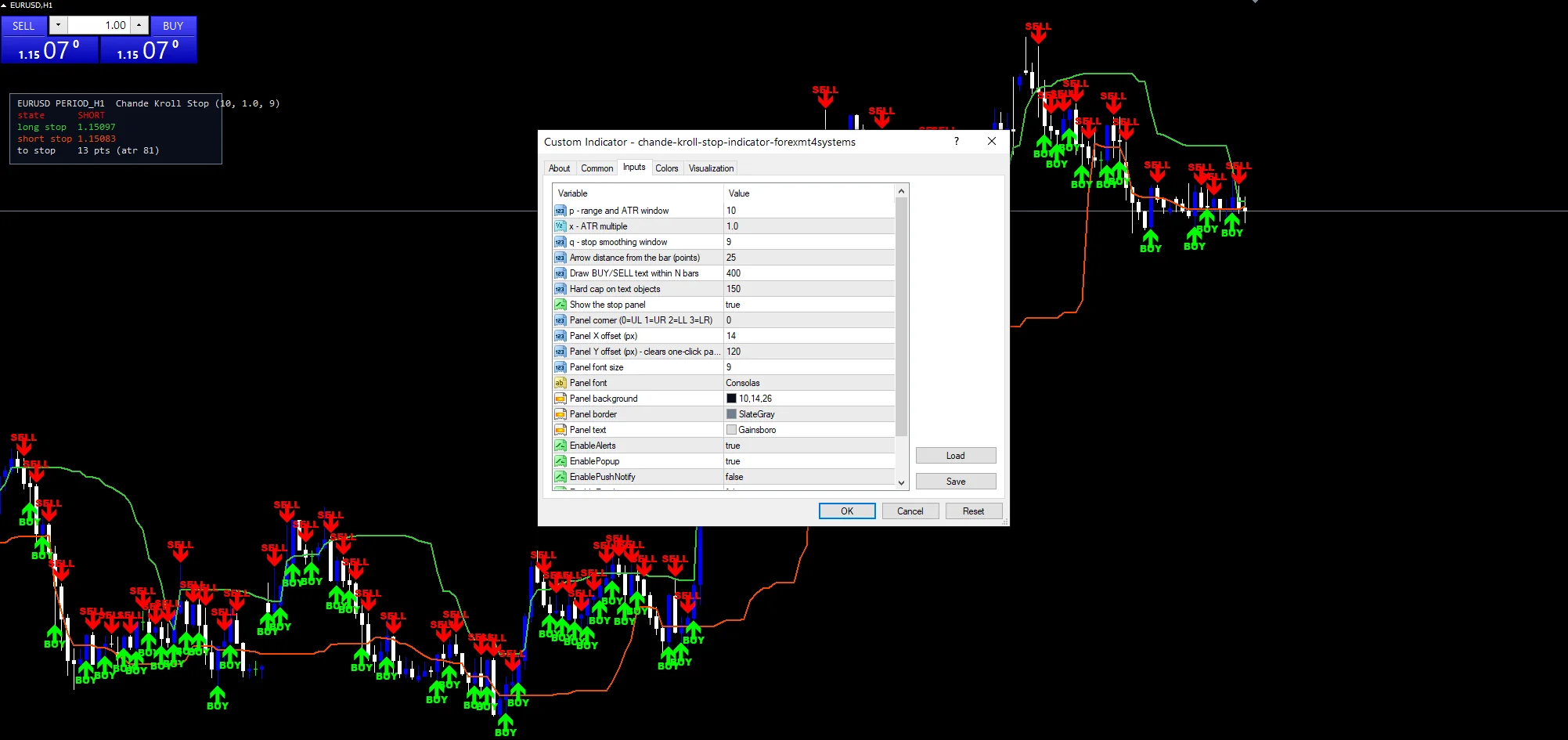 Chande Kroll Stop Indicator For Mt5 - indicator inputs and settings panel