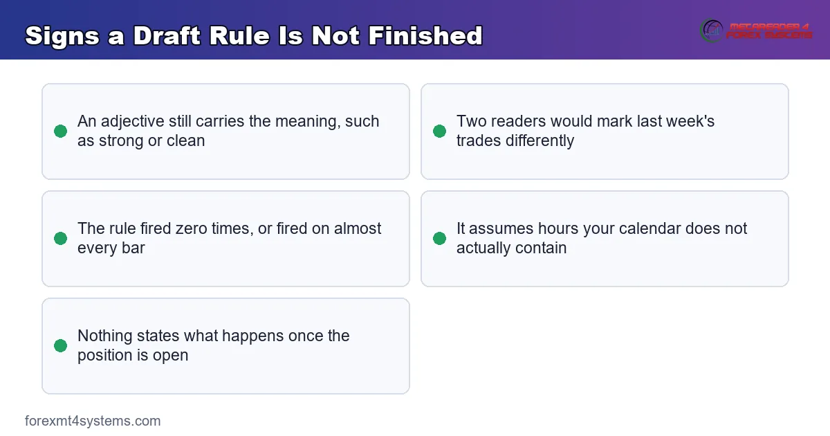 key points panel listing the signs that a draft rule is not finished yet