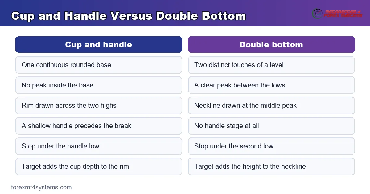 comparison table graphic setting the rounded cup and handle beside a two-touch double bottom
