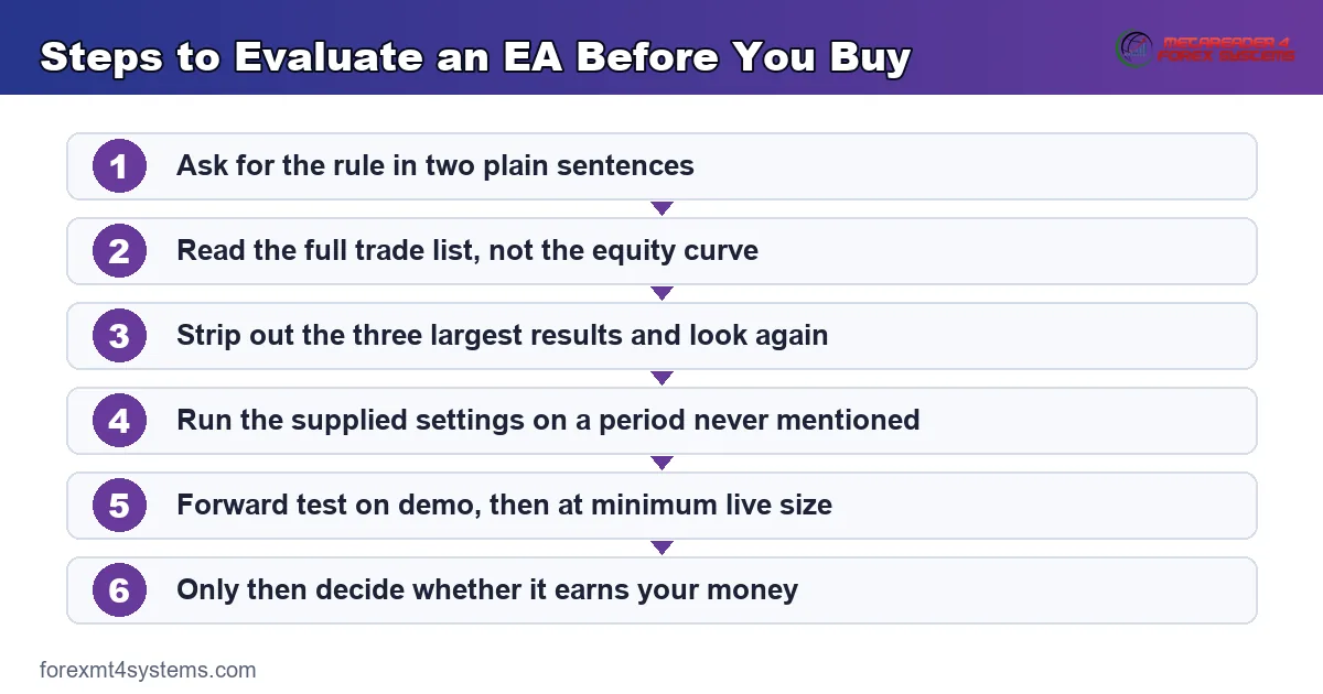 flow diagram of the steps to evaluate an automated program before you buy anything