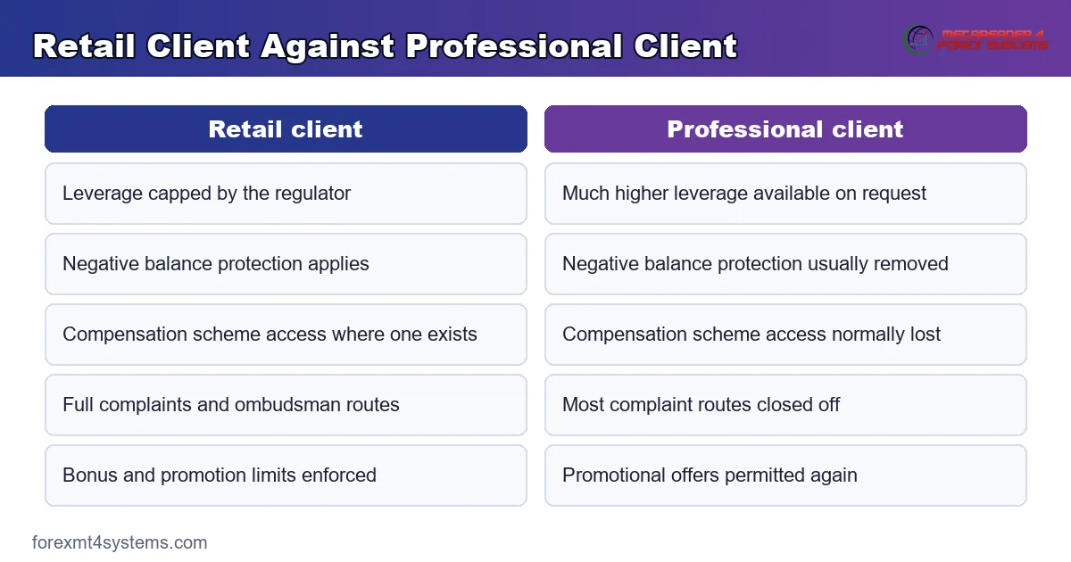 comparison panel setting retail client protections against what a professional client gives up