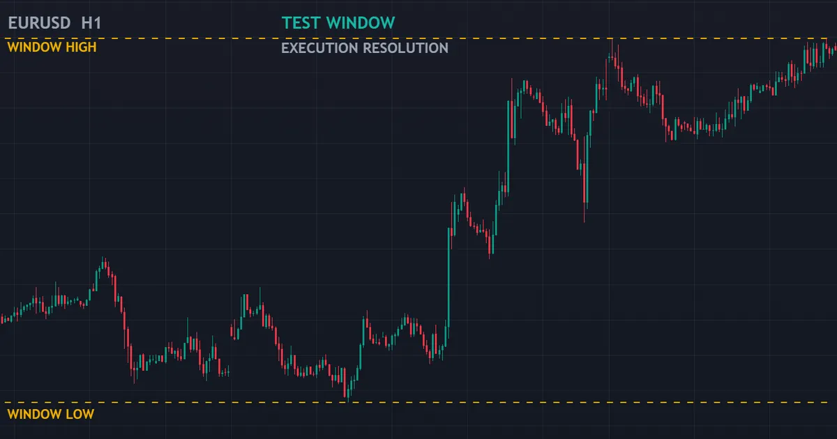 EURUSD hourly chart showing the execution resolution a rule would actually trade on