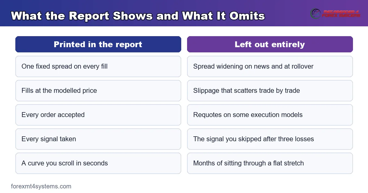 comparison diagram of the figures a tester report prints against the costs it leaves out