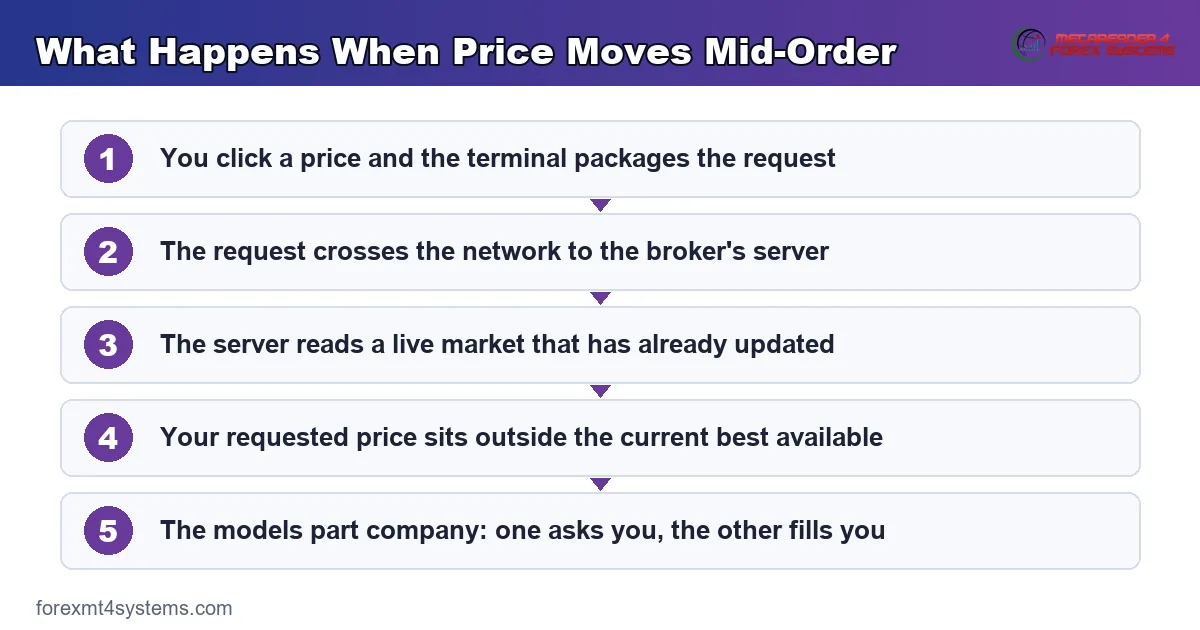 flow diagram of what happens when price moves mid-order, ending at the fork between the two models