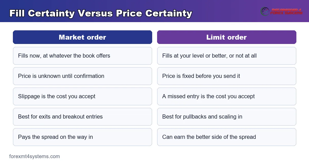 comparison graphic setting fill certainty against price certainty for the two order instructions