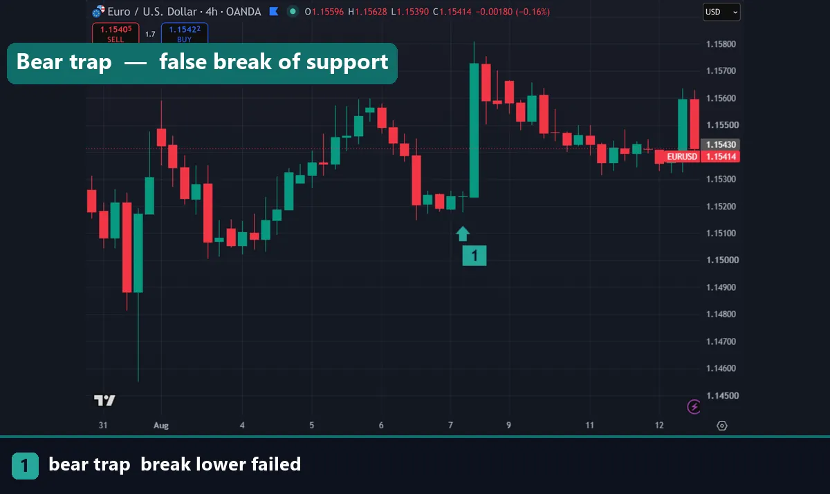 Bear trap after a false break below support