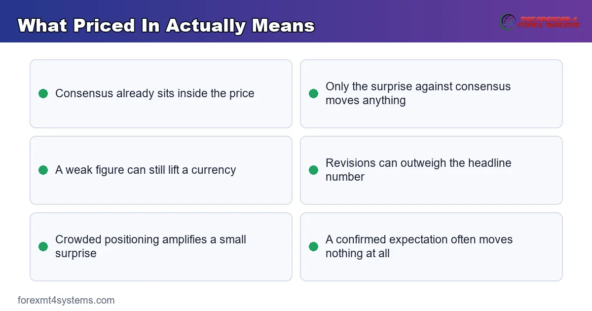 key points graphic explaining what priced in actually means before a scheduled data release