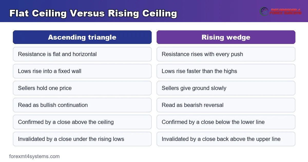 comparison panel placing the flat ceiling and the rising ceiling side by side with their confirmation rules