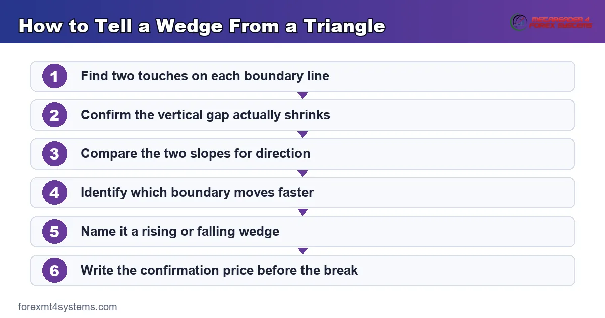 flow diagram of the checks that separate a wedge from a triangle on a price chart