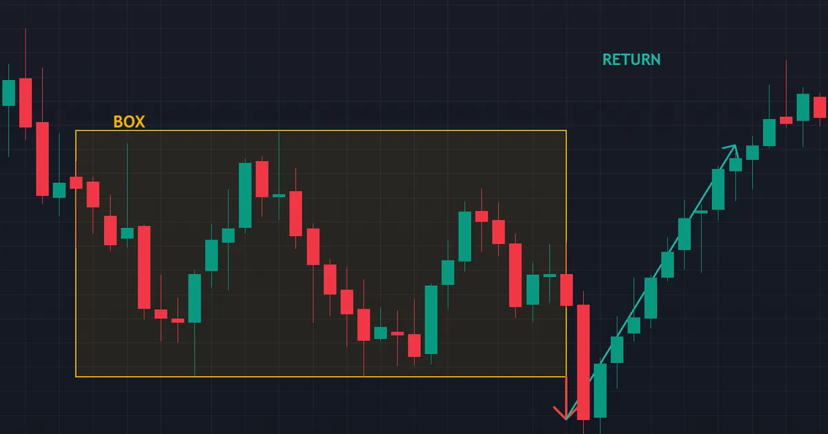 what is grid trading - weekly dollar index chart where a range box broke down and price came back inside