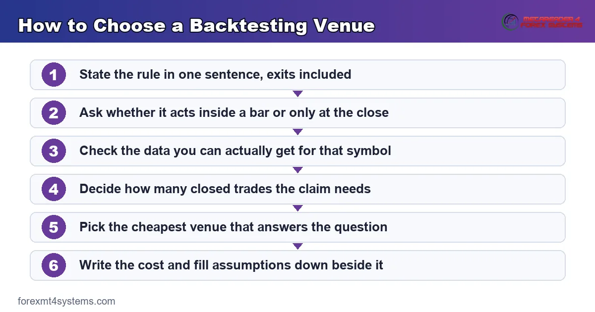 flow diagram showing how to choose a backtesting venue before any test is run